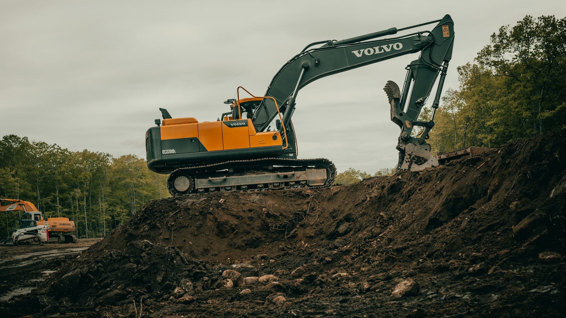 Excavator performing construction site work